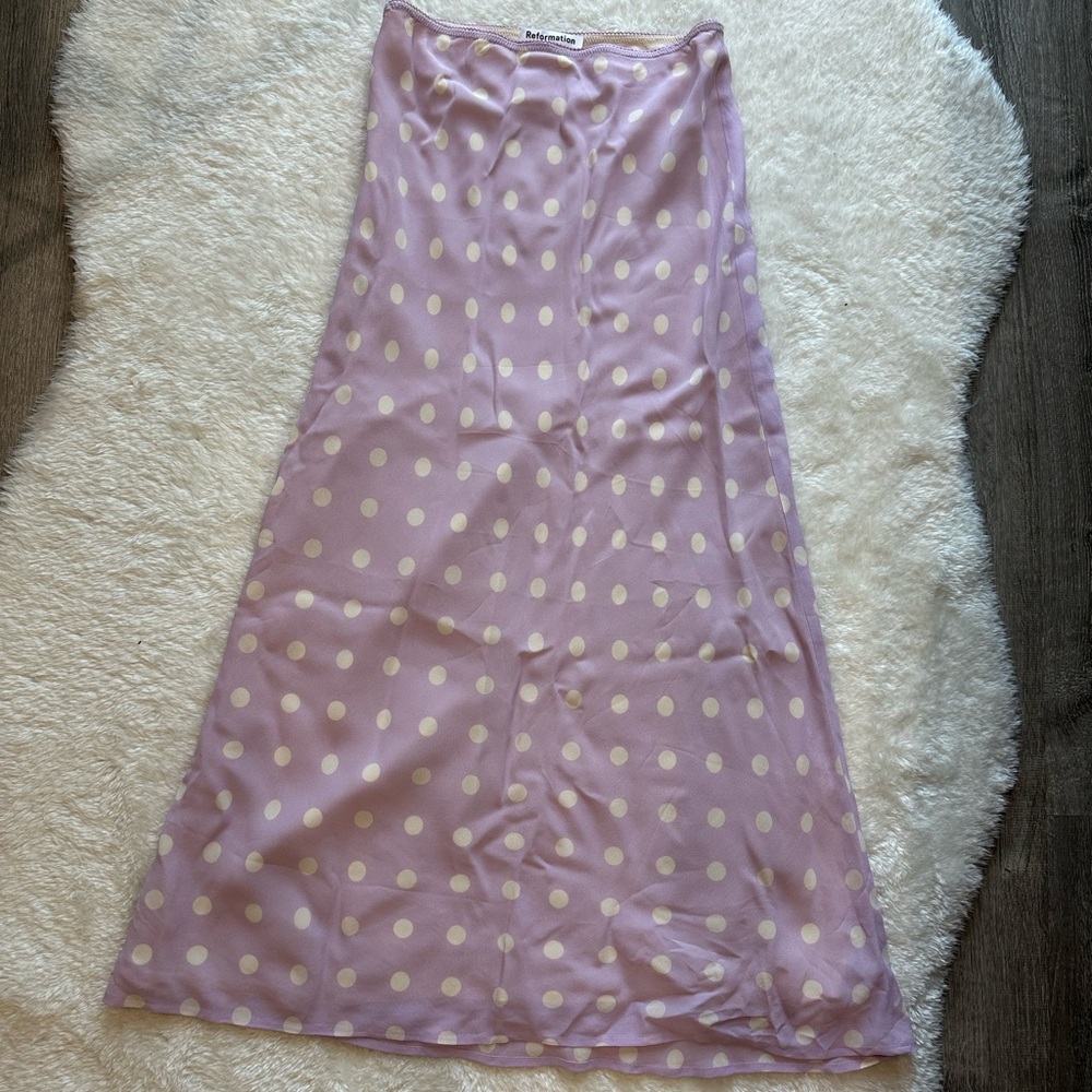 Reformation Purple Polka Dot Layla Skirt